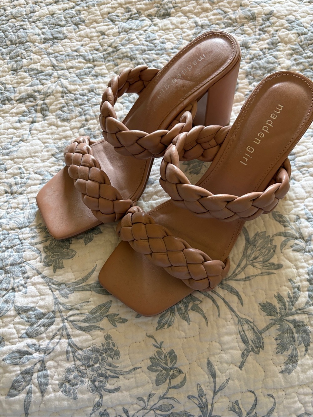 Madden Girl Braided Tan Block Heel Sandals